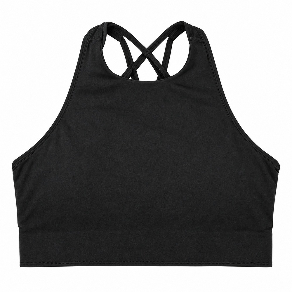 Athleta Black High Neck Strappy Cross Back Sports Bra Medium